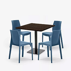 Avis Grand Soleil Ensemble 1 Table Horeca 90x90cm et 4 Chaises Empilables Restaurant Bar Cuisine Jasper - Bleu