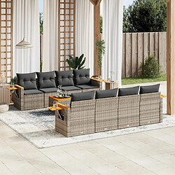 Maison Chic Salon de jardin 9 pcs avec coussins | Ensemble de Table et chaises | Mobilier d'Extérieur gris résine tressée -GKD24931