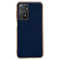 Coque en TPU + cuir véritable électroplaqué pour votre Xiaomi Redmi Note 11 Pro 4G (MediaTek)/Note 11 Pro 5G (Qualcomm)/Note 11E Pro 5G - bleu