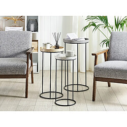 Beliani Lot de 3 tables basses effet granite gris/blanc/jaune TEXON