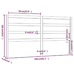 vidaXL Tête de lit Marron miel 206x4x100 cm Bois massif de pin pas cher