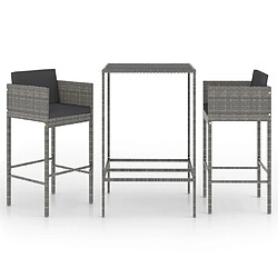 Maison Chic Ensemble de bar de jardin 3 pcs et coussins,Table + chaises + coussins de jardin Résine tressée Gris -GKD171553