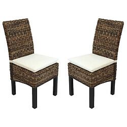 Decoshop26 Lot de 2 chaises de salle à manger Bali en banane tresse sombre avec coussin design rustique 04_0000198