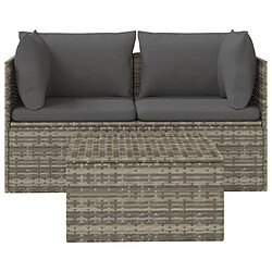 Acheter Maison Chic Salon de jardin 3 pcs + coussins - Mobilier/Meubles de jardin - Table et chaises d'extérieur Gris Résine tressée -MN96013