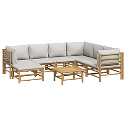 Avis Maison Chic Salon de jardin 8 pcs + coussins - Mobilier/Meubles de jardin - Table et chaises d'extérieur gris clair bambou -MN77884