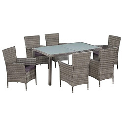 Maison Chic Mobilier à dîner 7 pcs de jardin avec coussins - Ensemble table et chaises d'extérieur - Salon/Mobilier de jardin classique Résine tressée Gris -MN96433