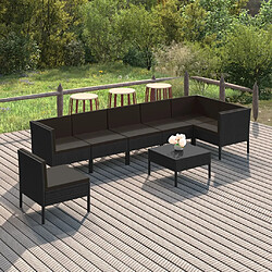 vidaXL Salon de jardin 8 pcs avec coussins résine tressée noir