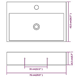 vidaXL Vasque avec trou de robinet en céramique Blanc 76x42,5x14,5 cm pas cher