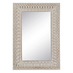 BigBuy Home Miroir mural Blanc Naturel Verre Bois de manguier Bois MDF Vertical 71,1 x 5,1 x 101,6 cm