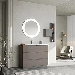 Kiamami Valentina MEUBLE DE SALLE DE BAIN SUR PIED TIROIRS 100CM GRIS MIROIR ROND À LED | NEW YORK