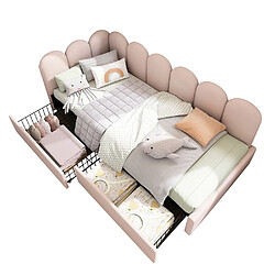 KOMHTOM Lit simple avec tiroirs Lit de rangement en velours Lit de jour Canapé-lit 90x190cm avec sommier à lattes Lit pour adolescents et adultes Lit pour enfants,Rose(Sans matelas)