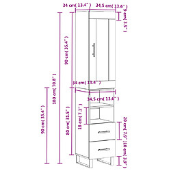 vidaXL Buffet haut Chêne fumé 34,5x34x180 cm Bois d'ingénierie pas cher