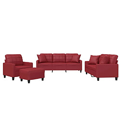 vidaXL Ensemble de canapés 4 pcs et coussins rouge bordeaux similicuir