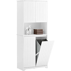 SoBuy BZR150-W Armoire de Salle de Bain Haute avec Sac à Linge, Colonne Meuble Salle de Bain avec Portes, 2 Paniers à Linge Amovibles, Étagères Réglables, Compartiments, 70x37x170 cm, Blanc 