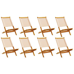 vidaXL Chaises de jardin pliantes lot de 8 beige tissu et bois massif