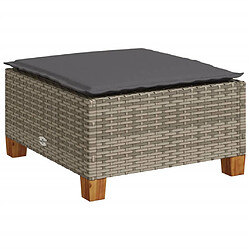 vidaXL Tabouret de jardin et coussin gris 63,5x56x32 cm résine tressée