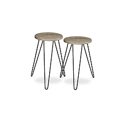 ICONIK INTERIOR Ensemble de 2 tables d'appoint - Design industriel - Bois et métal - Hairpin Bois naturel