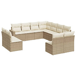 vidaXL Salon de jardin 11 pcs avec coussins beige résine tressée