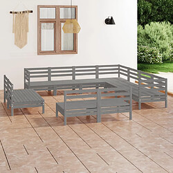 vidaXL Salon de jardin 11 pcs Bois de pin massif Gris