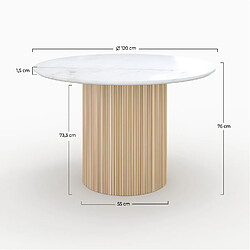 Rendez Vous Deco Table ronde 4 personnes Agathe en marbre blanc et bois de manguier