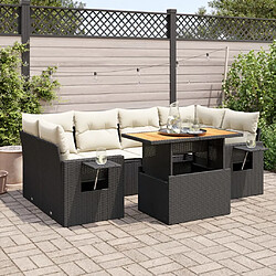 vidaXL Salon de jardin 7 pcs avec coussins noir résine tressée