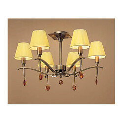 Luminaire Center Semi Plafonnier Siena rond 6 Ampoules E14, laiton antique avec crème ambré