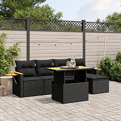 Maison Chic Ensemble Tables et chaises d'extérieur 6pcs avec coussins,Salon de jardin noir résine tressée -GKD770235