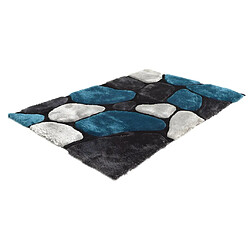 Vente-Unique Tapis shaggy à poils longs - turquoise et gris - 140 x 200cm - PIETRA