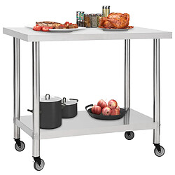 Helloshop26 Table de travail de cuisine avec roues 80 x 60 x 85 cm acier inoxydable 02_0001917