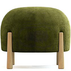 ICONIK INTERIOR Pouf Rond Tapissé en Velours Côtelé avec Pieds en Bois Naturel - Marrakesh Olive