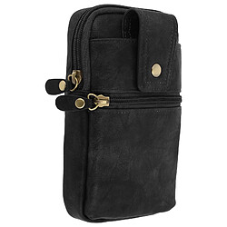 Avizar Sacoche de ceinture smartphone étui zippé aspect cuir + mousqueton - Noir