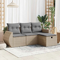 vidaXL Salon de jardin avec coussins 4 pcs beige résine tressée