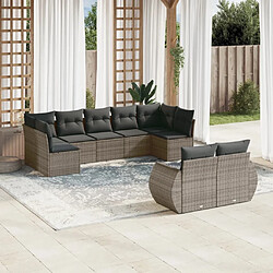 Maison Chic Salon de jardin 9 pcs avec coussins | Ensemble de Table et chaises | Mobilier d'Extérieur gris résine tressée -GKD39898