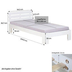 Avis Homestyle4U Lit 90x200 avec Sommier à Lattes Pin Blanc Sommier Bois Massif