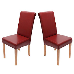 Mendler Lot de 2 chaises de séjour Novara II, cuir ~ rouge/pieds clairs