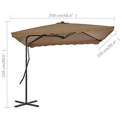 vidaXL Parasol d'extérieur avec poteau en acier 250 x 250 cm Taupe pas cher