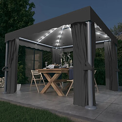 Maison Chic Tonnelle | Pergola avec rideau et guirlande lumineuse LED 3x3m Anthracite -GKD71692