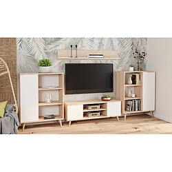 Avis Alter Meuble TV avec 2 portes et 1 étagère centrale, Buffet avec pieds, Buffet de salon style scandinave, 155x40h50 cm, coloris Blanc et Chêne