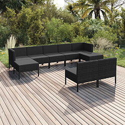 vidaXL Salon de jardin 9 pcs avec coussins Résine tressée Noir