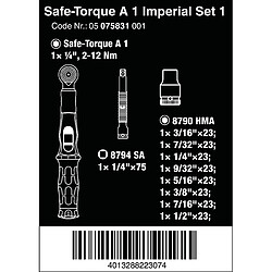 Wera 05075831001 Safe-Torque A 1 Imperial Set 1, Jeu de clés dynamométriques, carré 1/4``, 2-12 Nm, 10 pièces