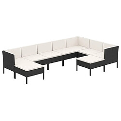 vidaXL Salon de jardin 9 pcs avec coussins Résine tressée Noir