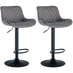 Decoshop26 Lot de 2 tabourets de bar réglable et pivotant assise en velours gris pieds métal noir TDB10608