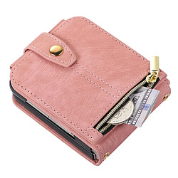 Etui en PU avec support, pochette à fermeture éclair et porte-cartes pour votre Samsung Galaxy Flip4 5G - rose