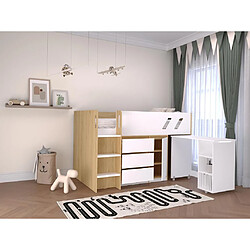 Vente-Unique Lit combiné 90 x 190 cm avec bureau et rangements - Coloris : Naturel et blanc + Matelas - SAGITI