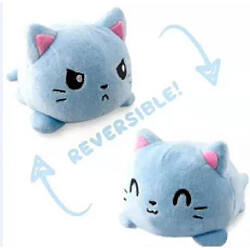 Universal Jouet en peluche de chat à clapet réversible, poupée de clapet animale mignonne, chat bleu