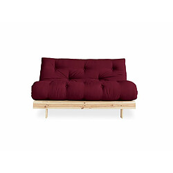 Inside 75 Canapé convertible futon ROOTS pin naturel coloris bordeaux couchage 140x200 cm.