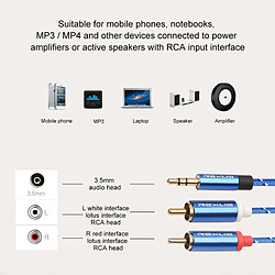 Wewoo Connecteur plaqué or 3,5 mm mâle vers double RCA Câble audio tressé en coton bleu pour interface d'entrée RCA Haut-parleur actifLongueur 0,5 m pas cher