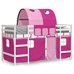 Avis Vidaxl Lit mezzanine enfants et tunnel rose 90x200cm bois pin massif