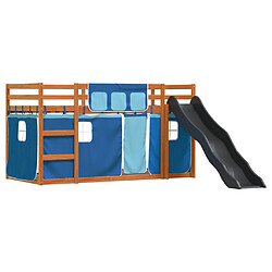 Vidaxl Lit superposé avec toboggan et rideaux bleu 90x190 cm