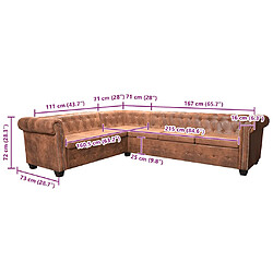 vidaXL Canapé d'angle Chesterfield 6 Places Cuir artificiel Marron pas cher